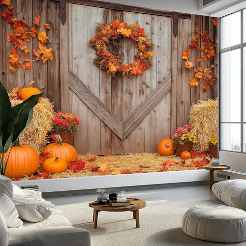 Carta da parati panoramica colorata personalizzata, struttura in legno, porta in legno, carta da parati con zucca, 500 x 280 cm (larghezza x altezza), poster panoramico moderno su larga scala per