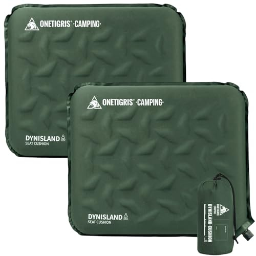 OneTigris DYNISLAND Lot de 2 coussins d'assise autogonflants - 41 x 33 x 4 cm - Pour l'extérieur - Pliable - Ultra léger - 150 g - Pour la randonnée, le pique-nique - Vert