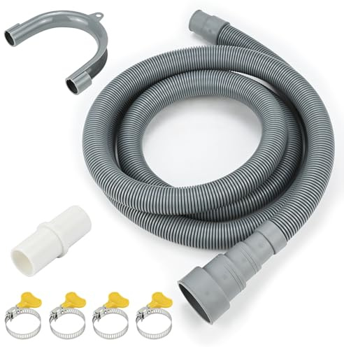 5ft Washing Machine Drain Hose Extension Kit, Universal 7PCS Set with Flexible Hose, 4 Clamps, 1 Adapter & U-Bracket for Washer, Dishwasher, Dehumidifier, Laundry Sink