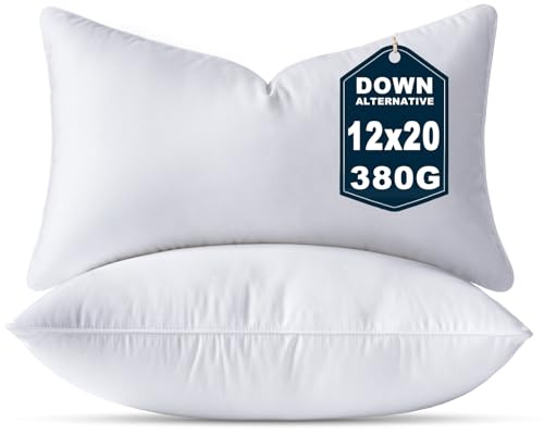 OTPIPCS 30 x 50 CM Cushion Insert Set of 2 Down Alternative 12 x 20 Inch Throw Pillow Inserts Small Lumbar Decorative Cushion White Rectangle Pillows Stuffing for Living Room Couch Bed Sofa Cushions
