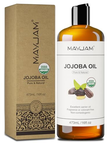 MAYJAM Olio di jojoba Bio 473ML, olio per il corpo per viso, pelle, capelli, olio per capelli, olio di jojoba, spremuto a freddo, puro naturale, idratante e anti-invecchiamento, olio di jojoba