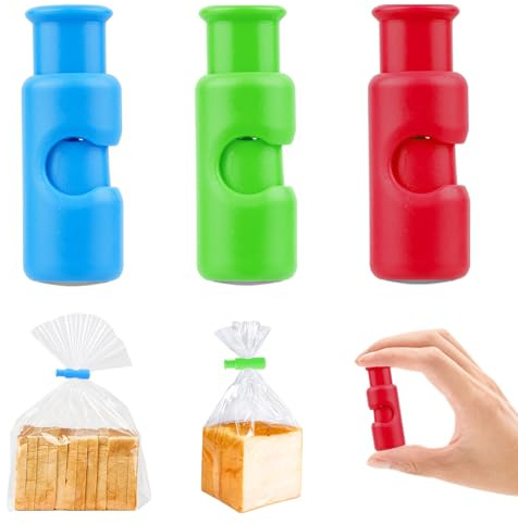 3 Pcs Pinzas Bolsas Alimentos, Cierres para Bolsos con Cierre a Presión, Pinzas para Bolsas de Alimentos de Plástico Reutilizables para sellar y mantener frescura de snacks, papas fritas y pan