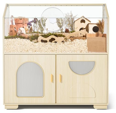 BUCATSTATE Hamster Cage with Storage Cabinet, 0.5㎡ Large Hamster Enclosure with Cage Casters, Wooden Small Animal Cages for Gerbil Mouse Dwarf Syrian Hamster