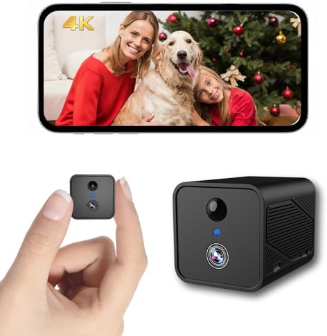 Mini Camara Espia WiFi, 4K Camara de Vigilancia Inalambrica de Bajo Consumo con 50 Días de Autonomía, Detección de Movimiento IA, Visión Nocturna, con Prueba en la Nube de 30 Días para Hogar/Mascota