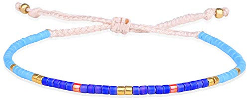 KELITCH Boho-Farbe Kristall Muschel Perlen Freundschaftsarmbänder Handgemachte Strand Armband Armreifen Schmuck Für Frauen (Blau)