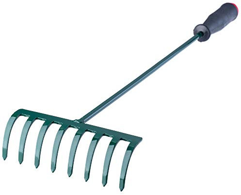 KADAX Rechen, kleine Harke mit Stiel, Laubbesen aus Metall, Laubrechen für Garten, Beet, Rasenrechen, Gartengerät, Gartenwerkzeug, Heurechen, Gartenrechen, grün (60cm, 8 Zinken)