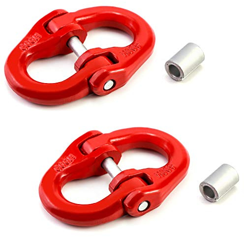QWORK G80 Alloy Steel Coupling Link, 2 Pack, 3/8 Hammer Lock Chain Connector, 7100 lbs Working Load Limit, Red