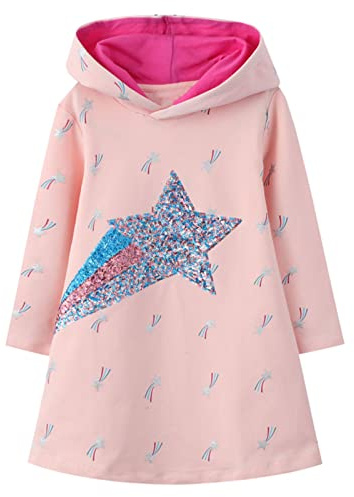 JinBei Sweats à Capuche Fille Enfant Robe Sweat-Shirt Pull à Capuche Manches Longues Coton Fantaisie Sweatshirt Hoodie Robes Automne Hiver Tunique Fille 2 3 4 5 6 7 Ans
