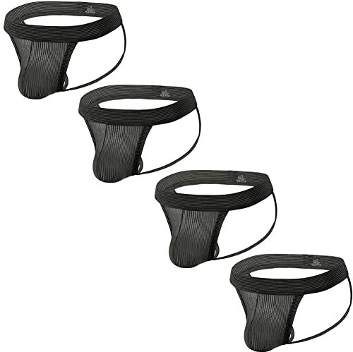 Sommarkod herr suspensoar bekväma män sport suspensoar underkläder för gym sport atletisk support, 4-pack svart, M