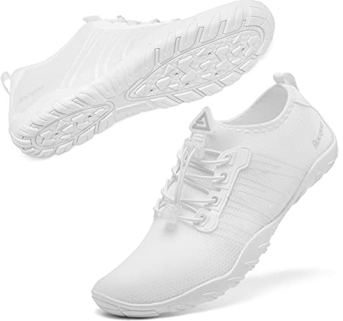 Racqua Womens Water Shoes Quick Dry Beach Swim Aqua Shoes Lightweight Barefoot Surf Diving Sport Shoes White 5 Women/4 Men