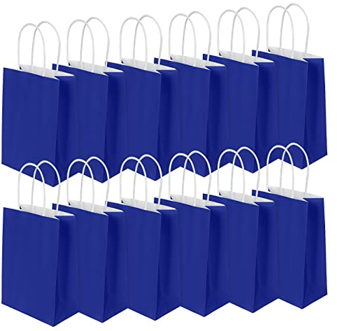 Paper Party Bags, 12 PCS Gift and Sweet Bags with Handles, Dark Blue Kraft Party Paper Bags for Kids Party, Birthday, Wedding, Christmas, Baby Shower, Celebration (150x80x210mm)