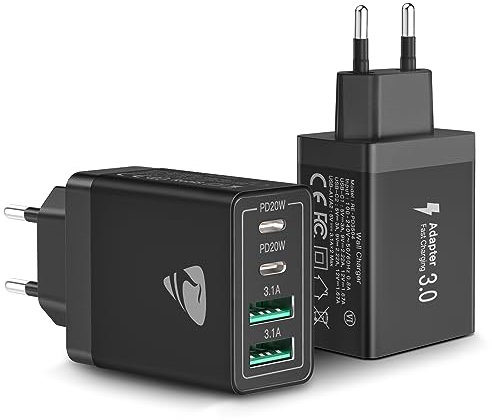 2-Pack USB C Ladegerät, 4-Port Adapter Mehrfach Ladegerät mit USB-C und USB-A, 40W Schnellladegerät PD 3.0 Charger Power Netzteil für iPhone 15 Pro Max 14 13 12 11 SE XS XR,Samsung,Handys