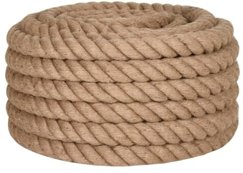 Homgoday Jute Rope Hemp Rope Garden String Parcel Cord Rope Heavy Rope Craft Cord for Garden, Crafts, Floristry, DIY Gardening and Decoration 25 m Length 40 mm Thickness