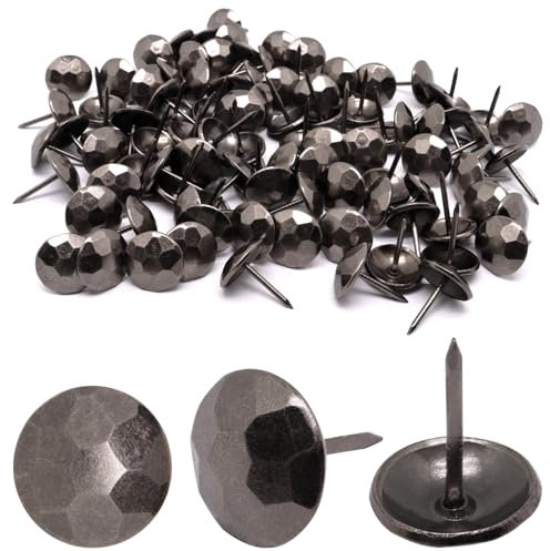 YuGtcen 100 tachuelas de tapicería, clavos decorativos para el pulgar, clavos de tapicería de metal para tapicería de madera, tachuelas de muebles vintage (15 x 20 mm, gris)