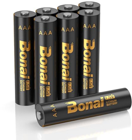 BONAI Pilas de Litio AAA(No Recargables), Paquete de 8, 1200mah 1,5V, Batería de Litio AAA de Larga Duración y Prueba de Fugas para Linternas, Juguetes, Deportes y Actividades al Aire Libre