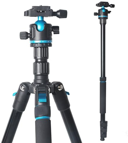 JAFUQAW Kamerastativ, 174 cm/68 tum lätt resestativ och monopod med 360° bollhuvud nyttolast 15 kg, justerbar höjd från 17 tum till 68 tum professionellt stativ för DSLR-kameraskytte
