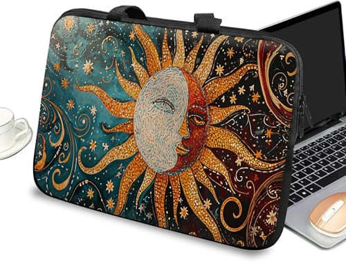 Custodia universale per computer portatile da 10 pollici, con maniglia e cerniera, borsa messenger per tablet da 7-10 pollici, per iPad/Notebook/eBook/lettori, con sole e luna