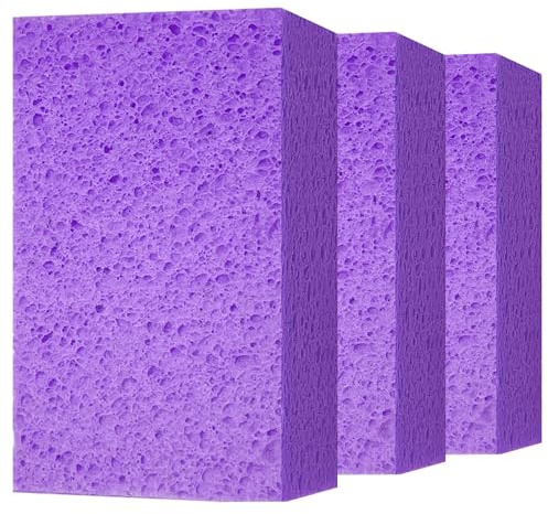 Cleaning and Washing Sponge, 3 Pack Large Extra Thick Heavy Duty Sponge Multi-Purpose for Kitchen Bathroom Bike Boat Car, Natural Cellulose Sponges 4 X 6 X 2 (Purple)