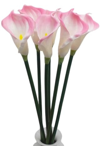 XZJMY 6 flores artificiales de lirios de cala, 26 pulgadas de largo, flores artificiales de látex sintético para manualidades, ramo de novia, vacaciones, decoración del hogar (rosa claro, 26 pulgadas)