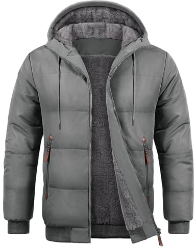 Voqeen Chaqueta Hombre Invierno Forro Polar Cálido Cazadora Acolchada con Capucha y Bolsillos Abrigos Parka Térmica Casual al Aire Libre Otoño