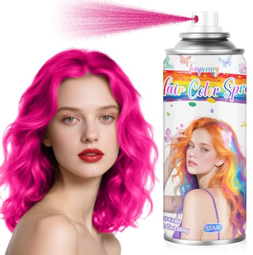 Rosa Temporäres Haarfärbespray für Kinder & Frauen - Waschbare Haarfarbe für Ansatzberichtigung, Nicht-Klebendes Haarwachs für Halloween, Cosplay, Partys (120ml, Rosa)