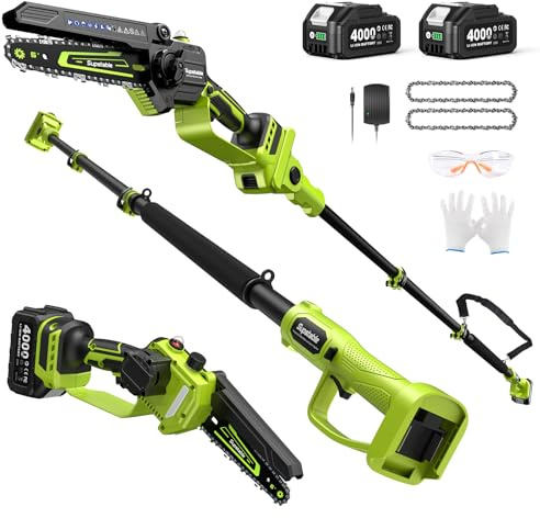 Electric Pole Saw, 6-Inch Cordless Mini Chainsaw with Extension Pole, Extendable to 16 ft, 2x4.0Ah Batteries, Tool-Free Chain Tensiong, Electric Pole Chainsaw for Tree Trimming & Thick Branch Cutting