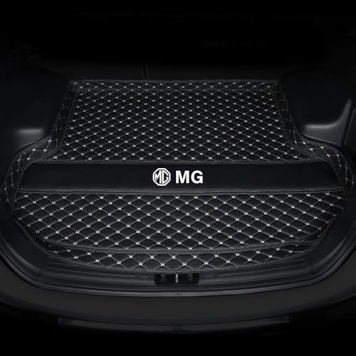 Alfombrilla Maletero Coche para MG ZS Hybrid+ (2024-2026), Cuero Funda de Maletero Antiarañazos Impermeable Protector Tapete Coche Interior Accesorios,Black White