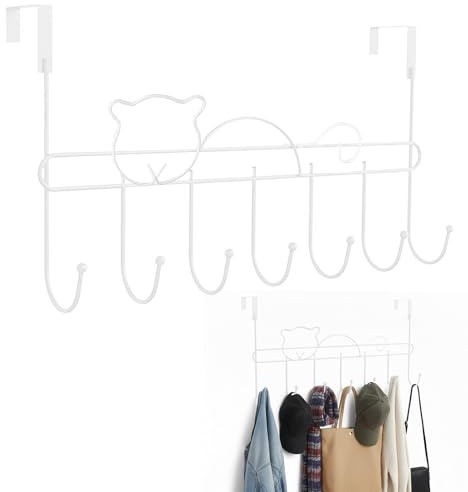 Culinavog 2 Pezzi Gancio sopra la Porta, Appendiabiti da Porta per Cappotti con Motivi di Gatti, Appendini da Porta in Metallo, 41,7 x 22 CM, Ganci Appendiabiti da Porta senza Forare - Bianco