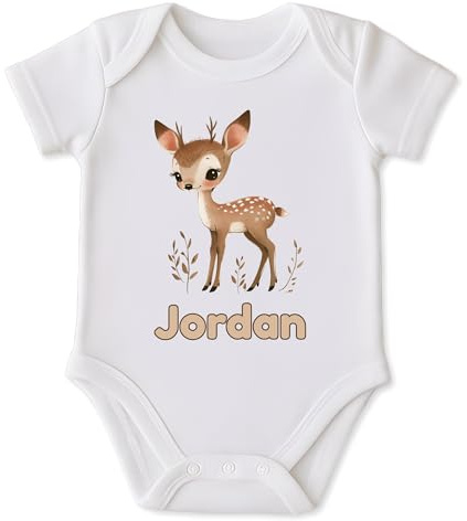 PIXPRINT Personalised Woodland Fawn Deer Baby Bodysuit with Name - Soft Cotton Short-Sleeve Infant Grow Ideal for Newborn Shower Christening Gift - Girls