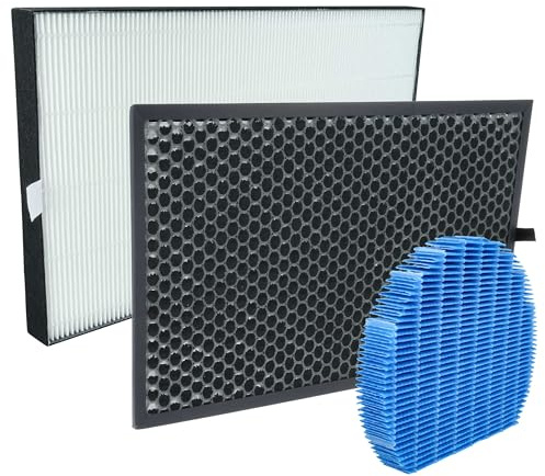 vhbw 3-delat filterset kompatibel med Sharp KC-D60EU-W luftrenare – HEPA-filter, aktivt kolfilter, fuktelement