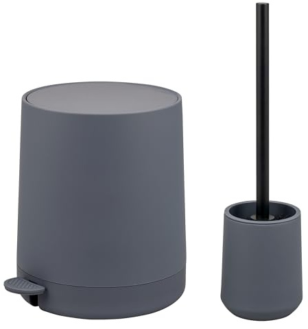 eluno Tesero - Juego de 2 accesorios de baño con superficie suave al tacto, compuesto por 1 cubo cosmético de 4 litros y 1 escobilla de inodoro ideal para baño y aseo de invitados de plástico (gris)
