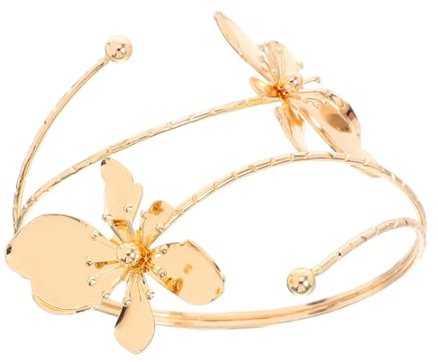 Milisten Brazalete Abierto para Mujer de Metal Diseño Floral Exagerado, Pulsera de Puño Ajustable Parte Superior del Brazo, Accesorio de Joyería Único para Ocasiones Obsequios y Uso Diario
