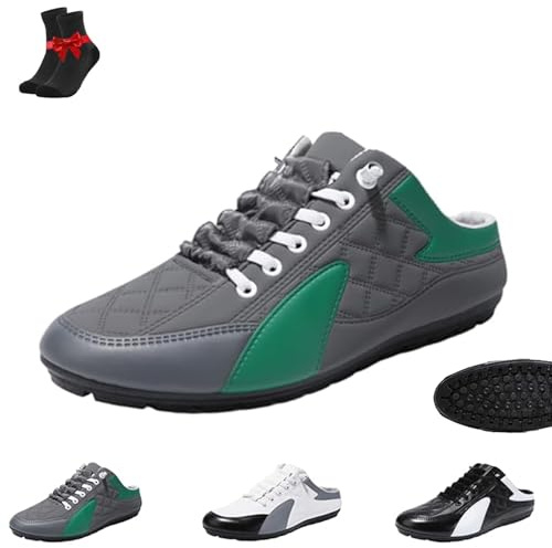 SYT-MD Baskets à Enfiler en Cuir PU pour Hommes, Baskets sans Dossier for Hommes, Pantoufles de Sport Décontractées Légères et Confortables(Grey,41 EU)