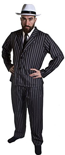 ERWACHSENEN GANGSTER/GANOVEN = NADELSTREIFEN ANZUG = DER ANZUG IST ERHALTBAR IN 5 VERSCHIEDENEN GRÖSSEN = 2-TEILIGER NADELSTREIFEN ANZUG ERHALTBAR MIT 3 VERSCHIEDENEN HÜTEN = VON ILOVEFANCYDRESS®= DIE PERFEKTE VERKLEIDUNG FÜR FASCHING UND KARNEVAL = MIT WEISSEM HUT/SCHWARZEM BAND = ANZUG-SMALL