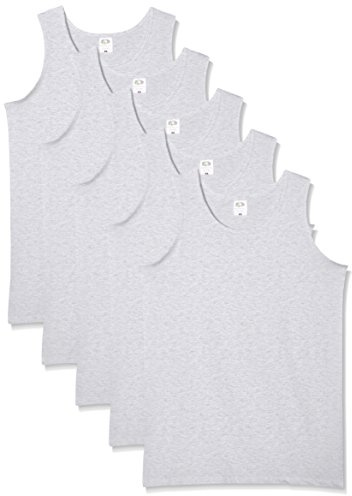 Fruit of the Loom Men's 5-Pack Athletic Mens Regular Fit Plain Classic Sleeveless 5 Vest, Grey (Heather Grey), Large