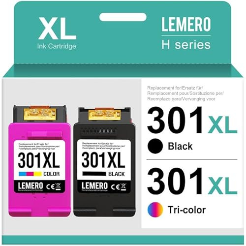 Lemero 301XL Patronen Kompatibel für HP 301 Druckerpatronen Multipack 301 XL Schwarz und Farbe für Envy 4500 4504 4508 5530 Officejet 2620 4630 2622 Deskjet 2540 3050 2050 2544 (Schwarz/Farbe,2-Pack)