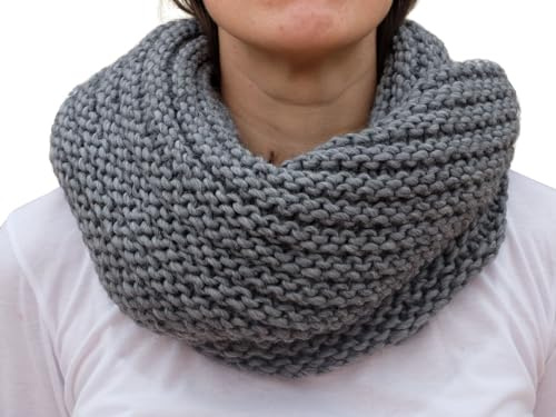 CG - Talento Fiorentino, scaldacollo tubolare lavorato a maglia, invernale, sciarpa ad anello intrecciato in tinta unita, unisex, fatto in Toscana, Made in Italy (Grigio melange)
