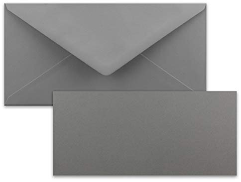FarbenFroh by GUSTAV NEUSER 50x Stück Karte mit Umschlag Set Einzel-Karten Din Lang 9,9 x 21 cm Graphit mit Brief-Umschlägen DIN Lang 11 x 22 cm Graphit Nassklebung
