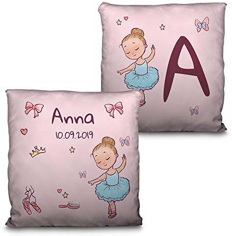 LolaPix Cojín Decorativo Infantil. Regalo bebé. Regalo Personalizado con Nombre. Fecha/Inicial. Cojín con Relleno Incluido. Varios diseños. Bebé Bailarina Azul