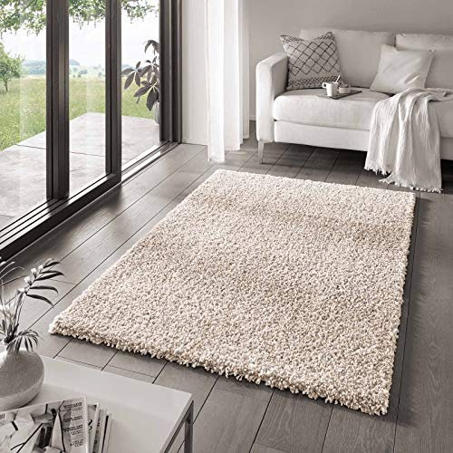 Taracarpet Shaggy Teppich Wohnzimmer Venezia Hochflor Langflor Teppiche modern Creme 080x150 cm