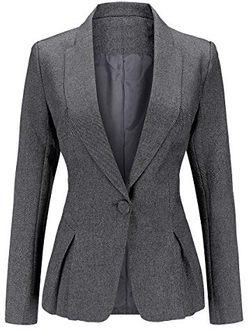 YYNUDA Chaqueta elegante de manga larga para mujer, chaqueta de traje, corte entallado, chaqueta de negocios, gris, XXL