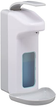 Relaxdays 2X Set Dispenser di Sapone a Parete, 1000 ml, Erogatore Disinfettante, Portasapone a Muro Manuale con Leva, Bianco