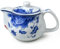 Kleine Teekanne, 266 ml, Blau und Weiß, Porzellan-Teekanne mit Edelstahl-Teesieb, klassische chinesische Penoy-Blume (Pfingstrose)