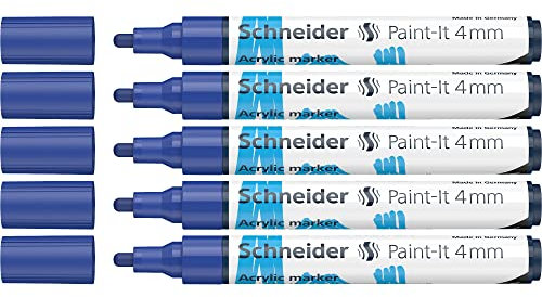 Schneider 120203 Paint-It Acrylstifte (mit 4 mm Rundspitze, hochdeckende Acrylfarben für Holz, Leinwand, Stein uvm.) 5er Pack, blau