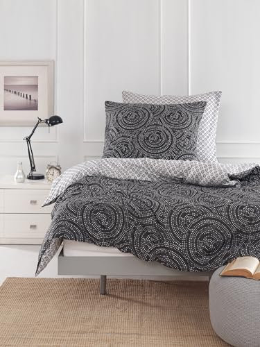 Mixibaby Bettwäsche Bettgarnitur Bettbezug Bedruckt Baumwolle 135x200 155x220 200x200, Größe:135 x 200 cm, Design Bettwäsche:Modern Schwarz