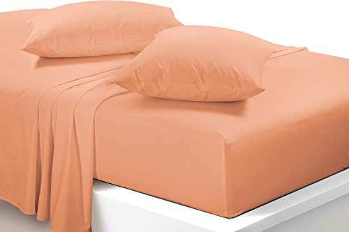 Extra Deep 40cm Fitted Sheets Easy Care Polycotton Cotton Rich Deep Fitted Bed Sheets (Peach, Super King)