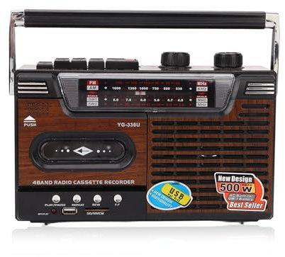 Cassette Player, Retro Boombox Cassette Player AM/FM/SW1/SW2 Radio Portable Recording Boombox, Support Storage and USB, with Earphone Jack and Big Speaker(UK)