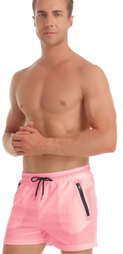 TMEOG Herrbadbyxor, badshorts, poolbadbyxor, sportshorts boxershorts, kort, hav, korta surfshorts för män med ficka och dragsko, Rosenröd, L