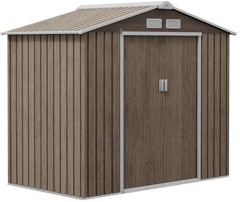 Outsunny 7 x 4ft Metal Garden Shed Waterproof Galvanised Light Brown