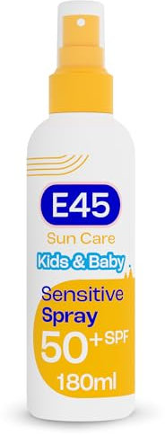E45 Kids and Baby Sunscreen SPF50+ Spray for Face With Avocado Oil - UVA and UVB Protection - Dermatologically Tested and Fragrance-Free - Suitable For Dry, Sensitive and Ekzeme Prone Skin (180ml)